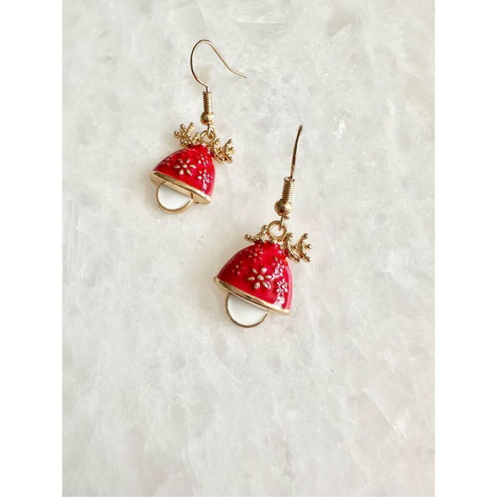 Red and white Christmas bell dangle earring